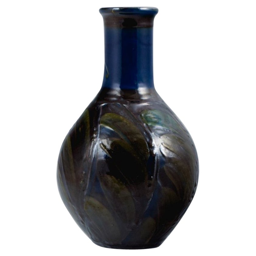 Kähler, Large Ceramic Vase with Floral Decoration in Cow Horn Technique, 1930s For Sale