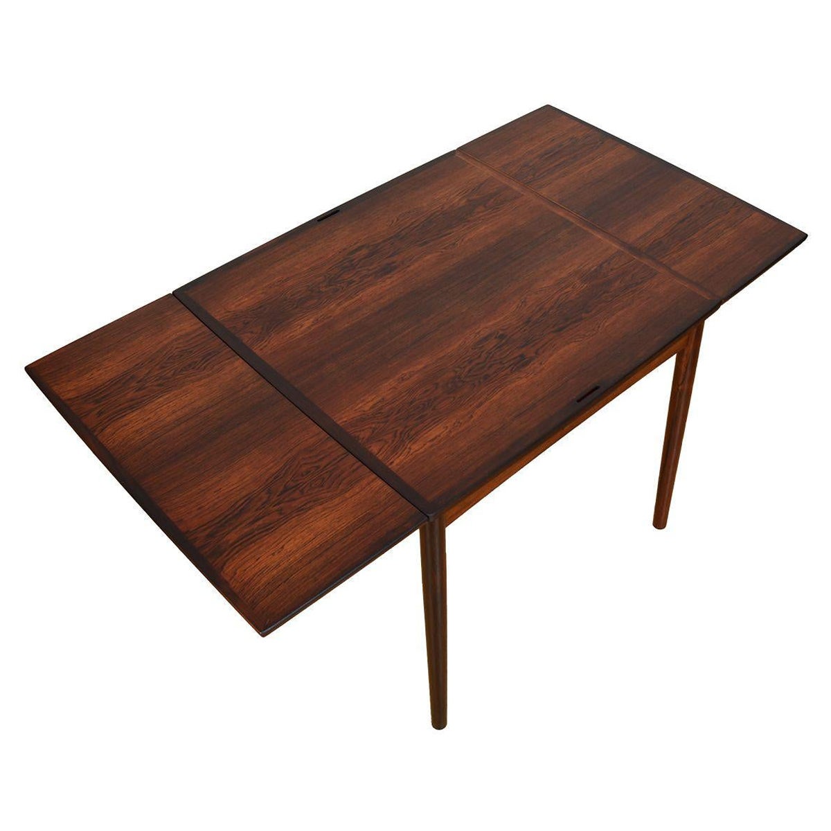 Table de jeu carrée à rallonge compacte en bois de rose danois pour salle à manger / table à abattant