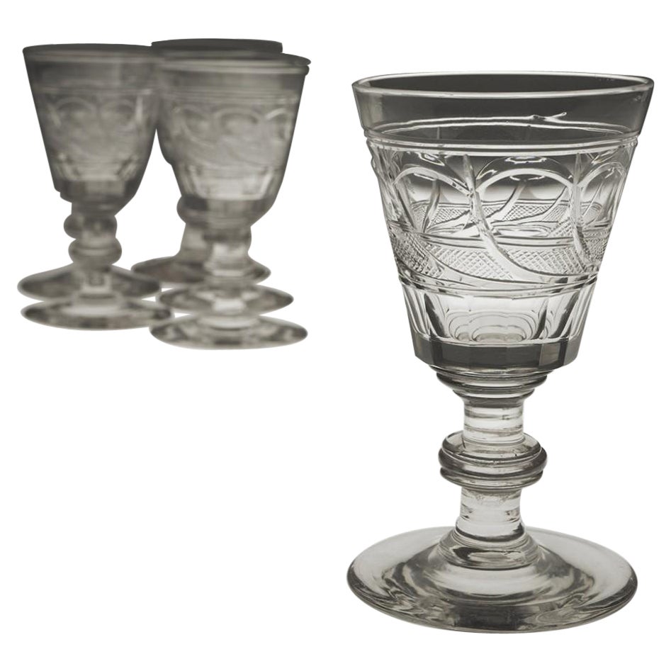 Ensemble de 6 verres à liqueur très fins en verre taillé anglais, vers 1880 en vente