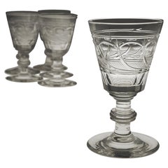 Antique A Set of 6 Very Fine English Cut Glass Dram Glasses, c1880