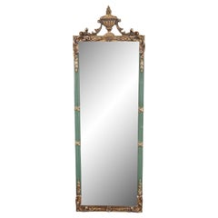 Vintage French Neoclassical Gold & Green Beveled Dressing Mirror