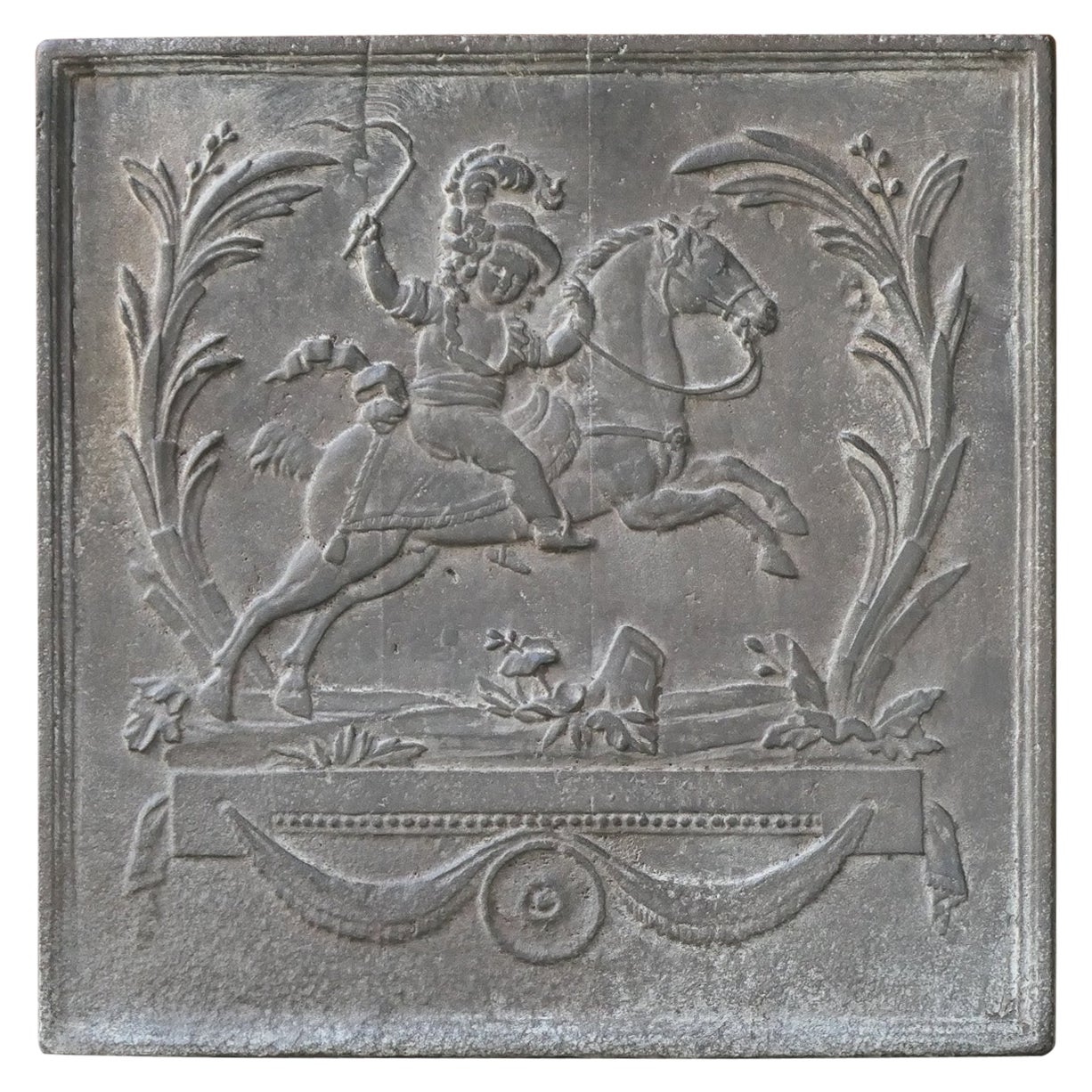 Plaque de cheminée / dosseret 'Apollo avec cheval' français du 19ème siècle Napoléon III en vente