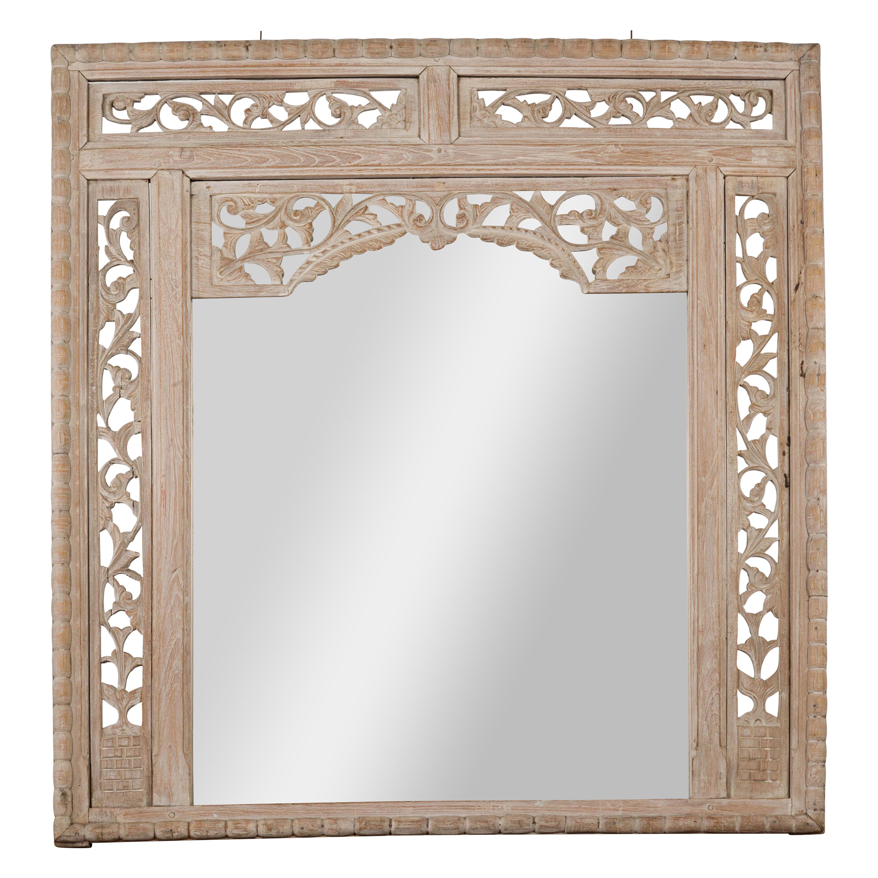 19th Century Antique Mirror with Carved Wooden Frame For Sale