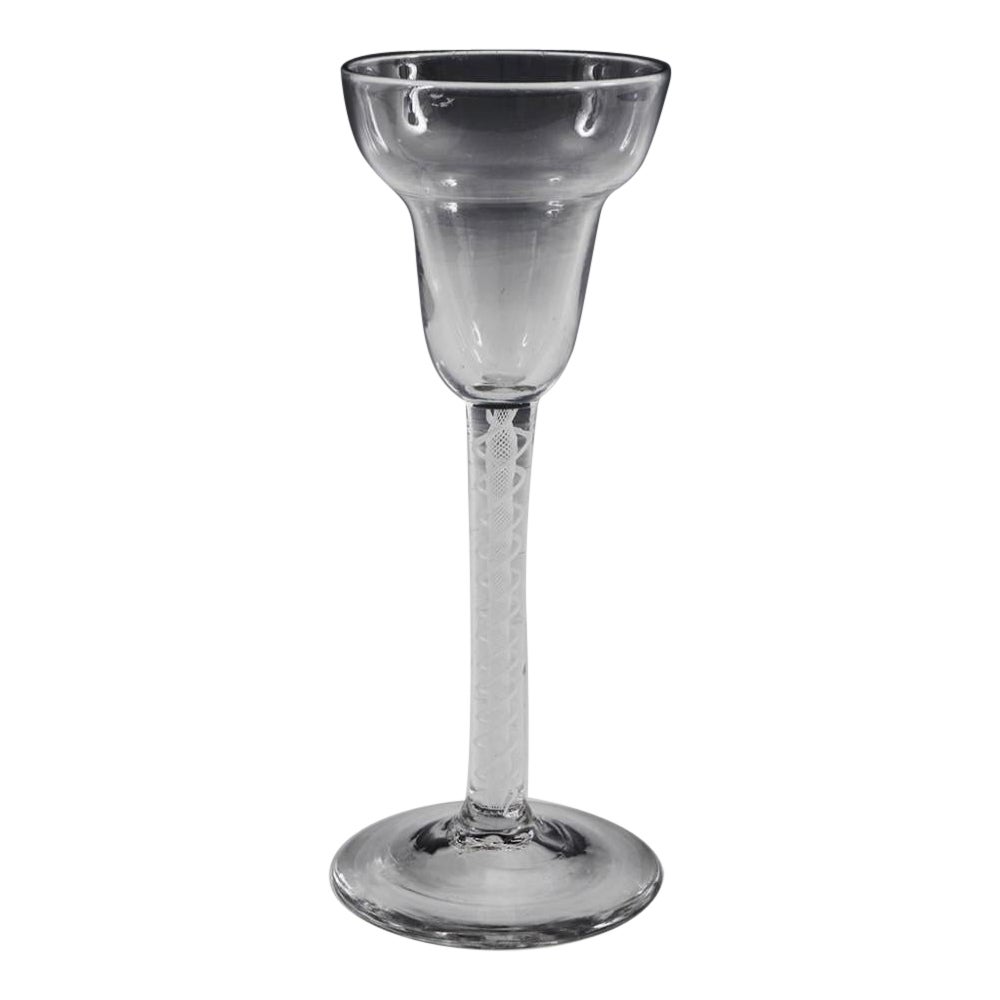 Georgian Pan Topped Double Series Opaque Twist Wine Glass, c1760
