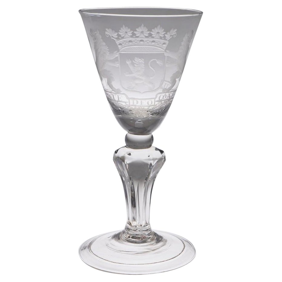 Pedestal Stem Wine Glass with Dutch Heraldic Arms, c1740 For Sale