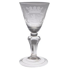 Antique Pedestal Stem Wine Glass with Dutch Heraldic Arms, c1740