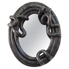 Black Glazed Stoneware Mirror by Clémentine Dupré, 2022