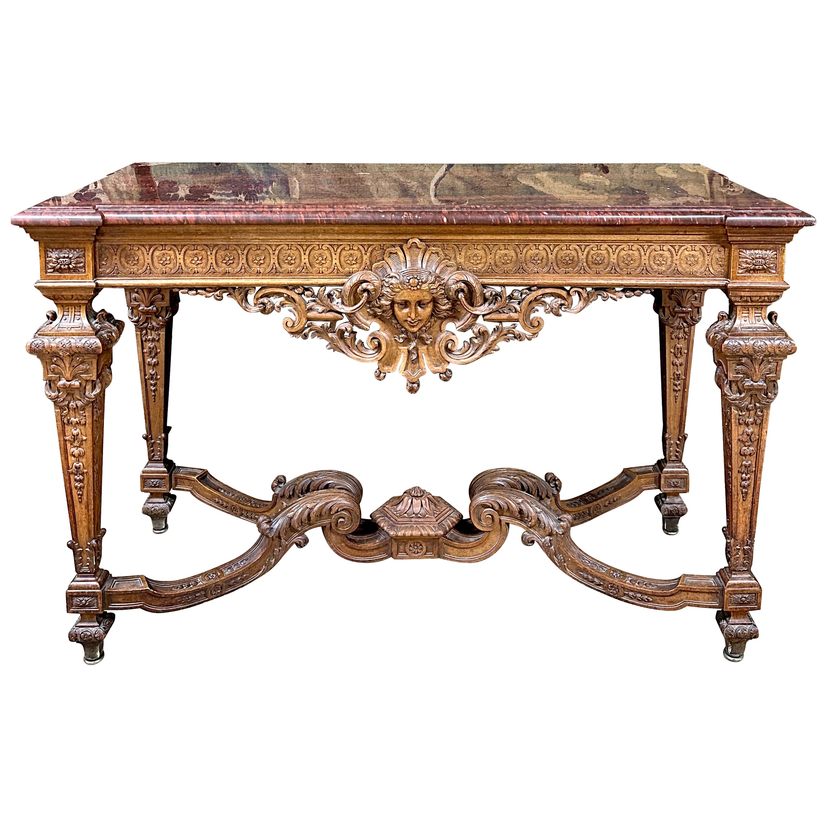 Importante console de style Louis XIV en noyer sculpté, époque Napoléon III