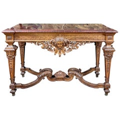 Antique Important Louis XIV Style Console In Carved Walnut, Napoleon III Period