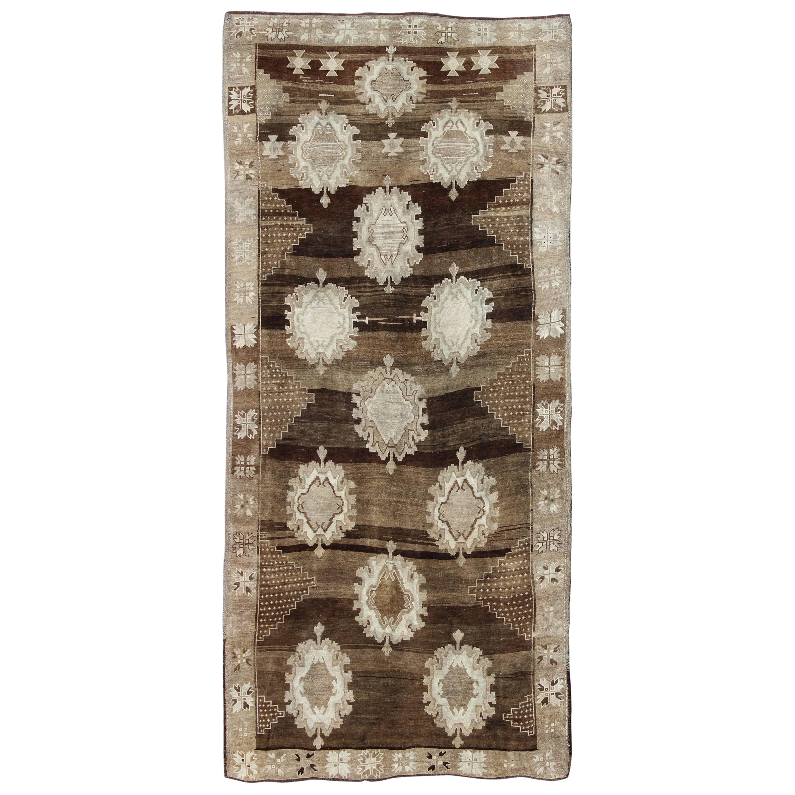 Large Gallery Oushak Rug with Geometric Design and Florals For Sale