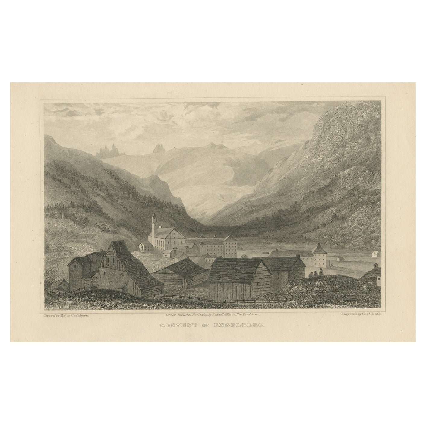 Antique Print of the Convent of Engelberg, Switzerland For Sale