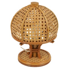 Midcentury Bamboo and Rattan Table Lamp Louis Sognot Style, Italy, 1970s
