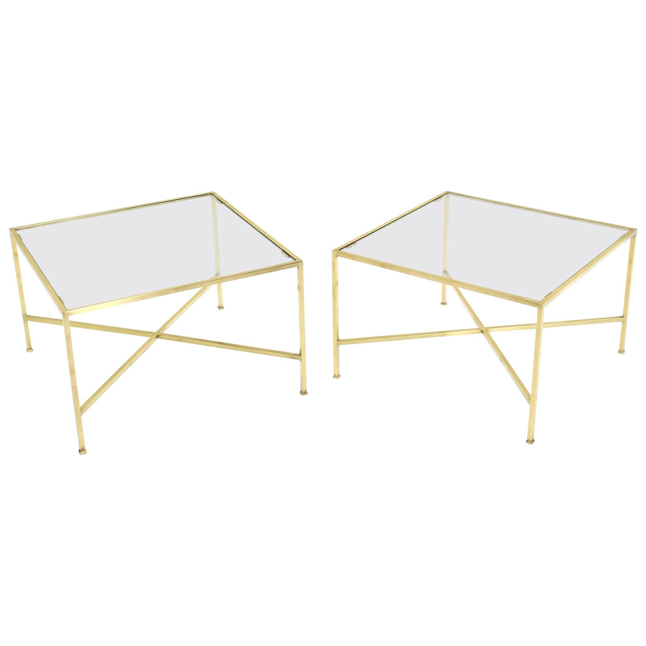 Sold Brass X-Base Square Side or End Tables For Sale