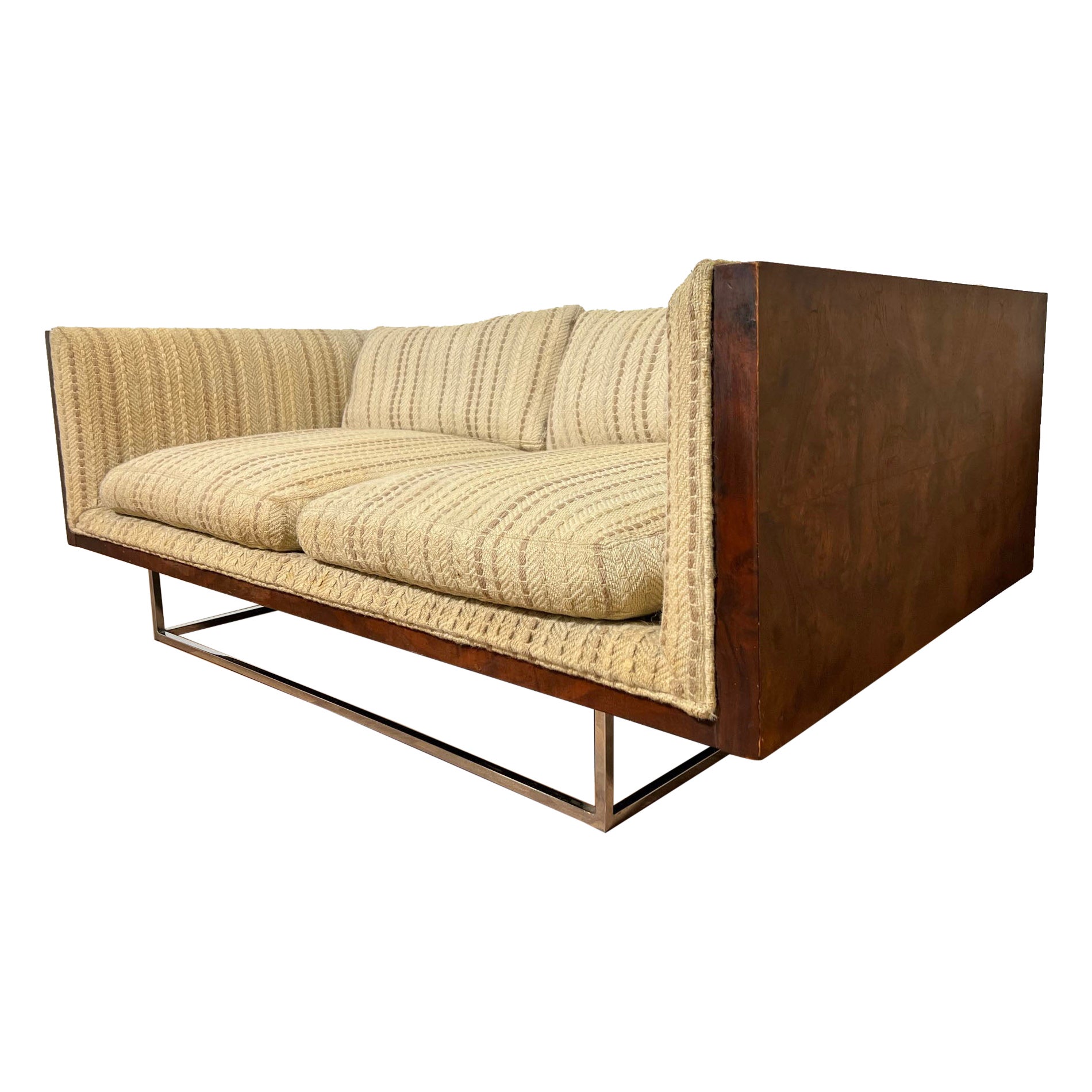 Milo Baughman Burl Wood Cased Loveseat Sofa for Thayer Coggin, circa 1960s For Sale