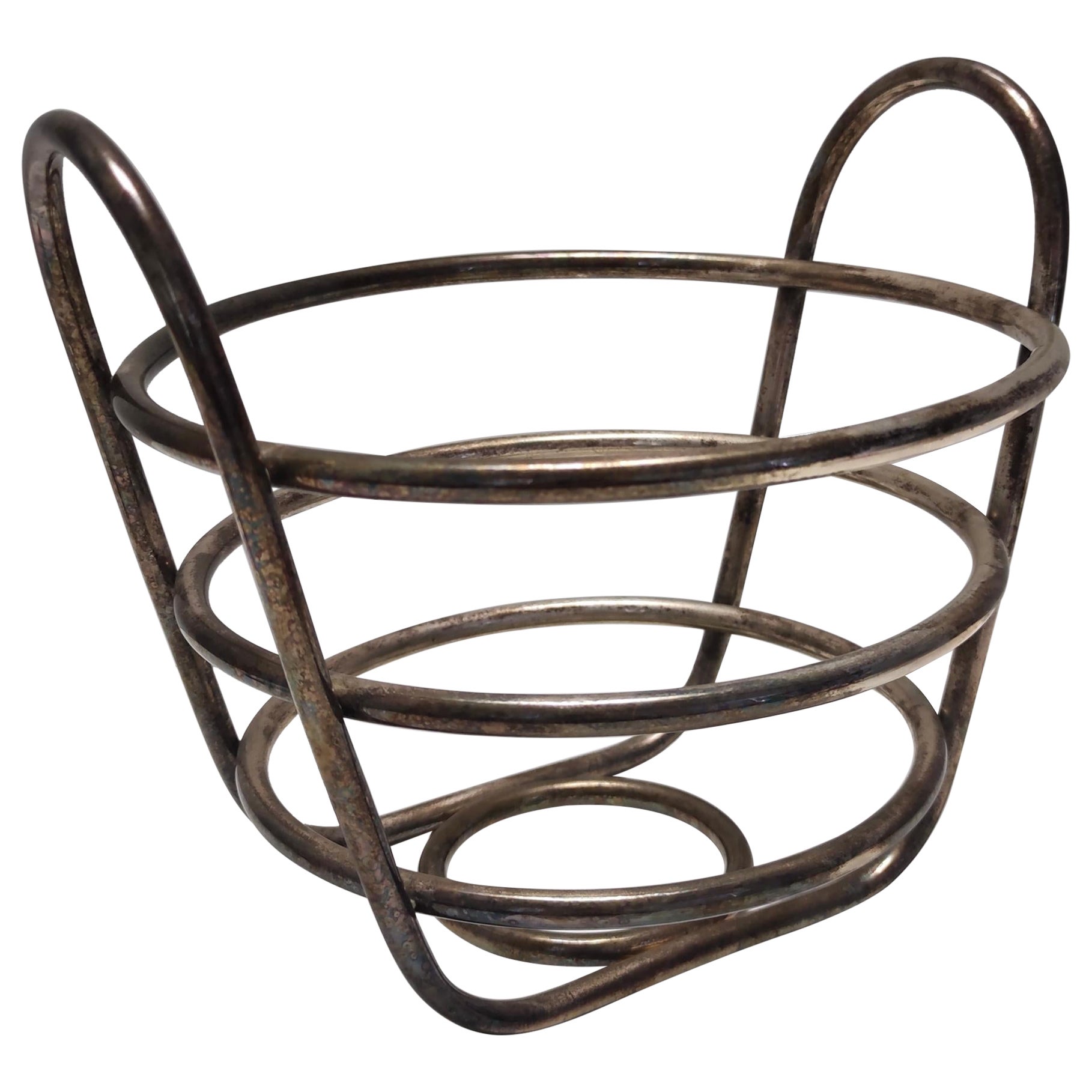Postmodern Sheffield Plated Metal Fruit Basket by Lino Sabattini, Marked, Italy For Sale