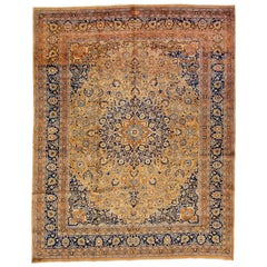 Antike persische Mashad handgefertigten Wollteppich mit Rosette Motiv in Brown Farbe