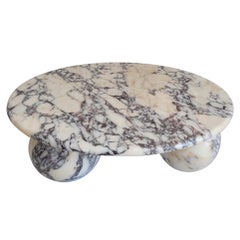 Round Coffee Table with Ball Sphere Legs Base in Violet Viola Calacatta Marble