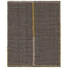 Rug & Kilim’s Contemporary Kilim in with Beige-Brown Stripes and Gold Accents