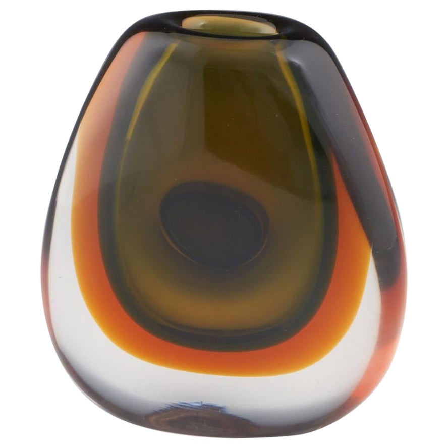 Scarce Moser Ovoid Green and Amber Sommerso Vase Central Join, 1967 For Sale