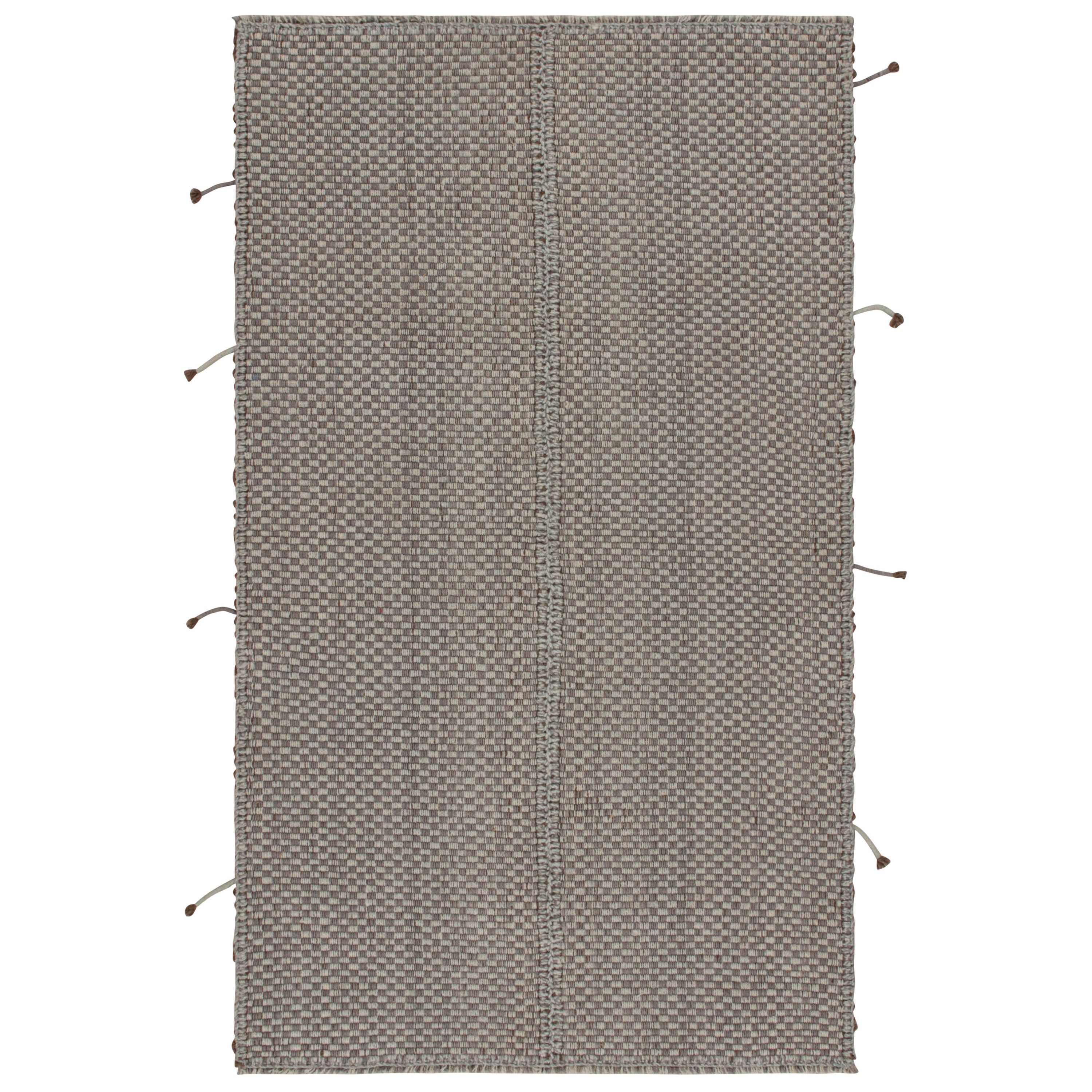 Rug & Kilim’s Contemporary Kilim in Gray with Blue and Brown Accents 