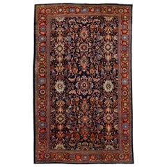 Antique Persian Mahal Wool Rug with Allover Floral Motif in Blue