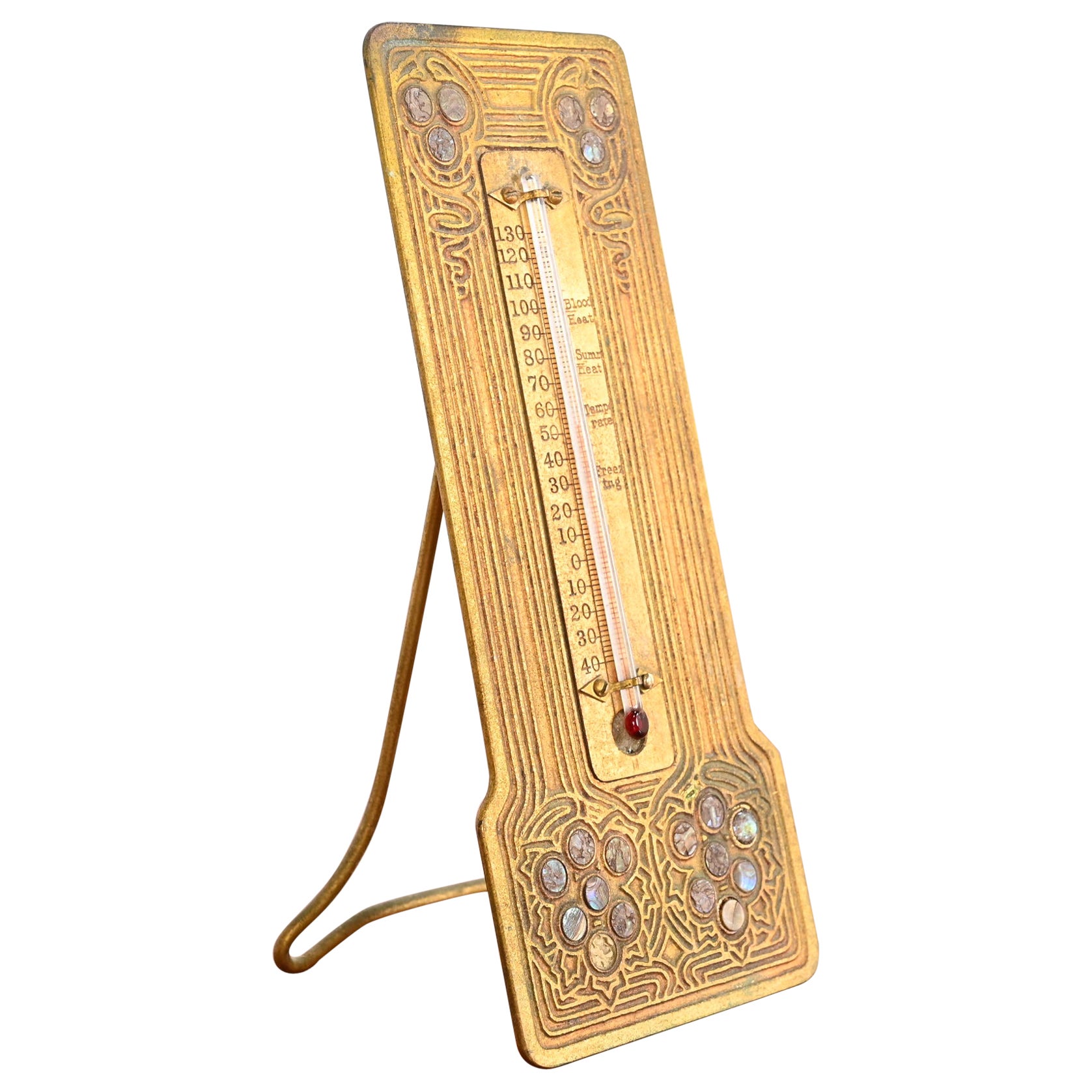 Tiffany Studios New York Bronze Doré and Abalone Thermometer