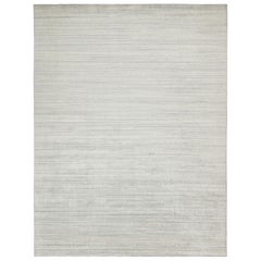 Rug & Kilim’s Contemporary Rug in Textural Silver, Off-White and Blue Striae