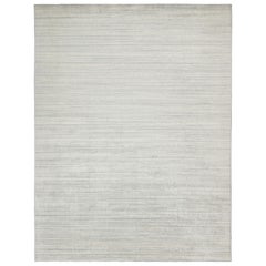 Rug & Kilim’s Contemporary Rug in Textural Silver, Off-White and Blue Striae