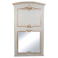 French Silvered Gilt wood Hand-Painted Framed Trumeau Wall Mirror