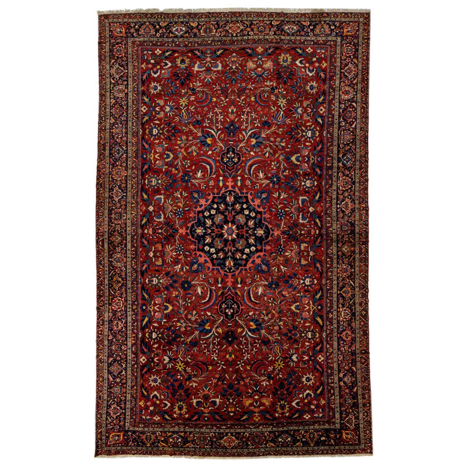 Rosette Persian Bakhtiari Wool Rug Handmade In Rust Color For Sale at ...