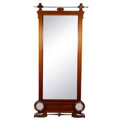 Antique 19th Century Hand Carved Mahogany Frame Wall Mirror