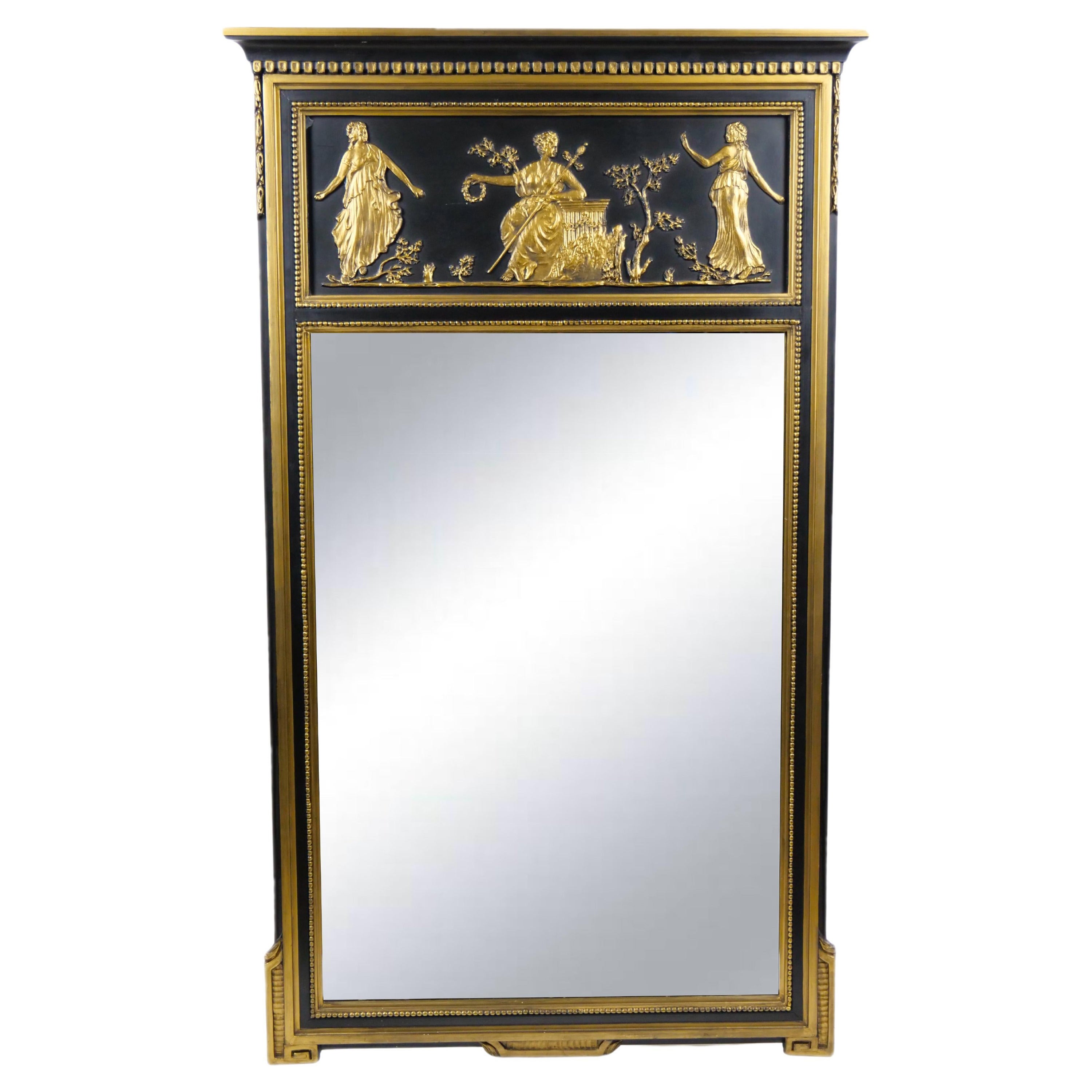 19th Century Giltwood  Painted / Decorated Top Trumeau Wall Mirror  For Sale
