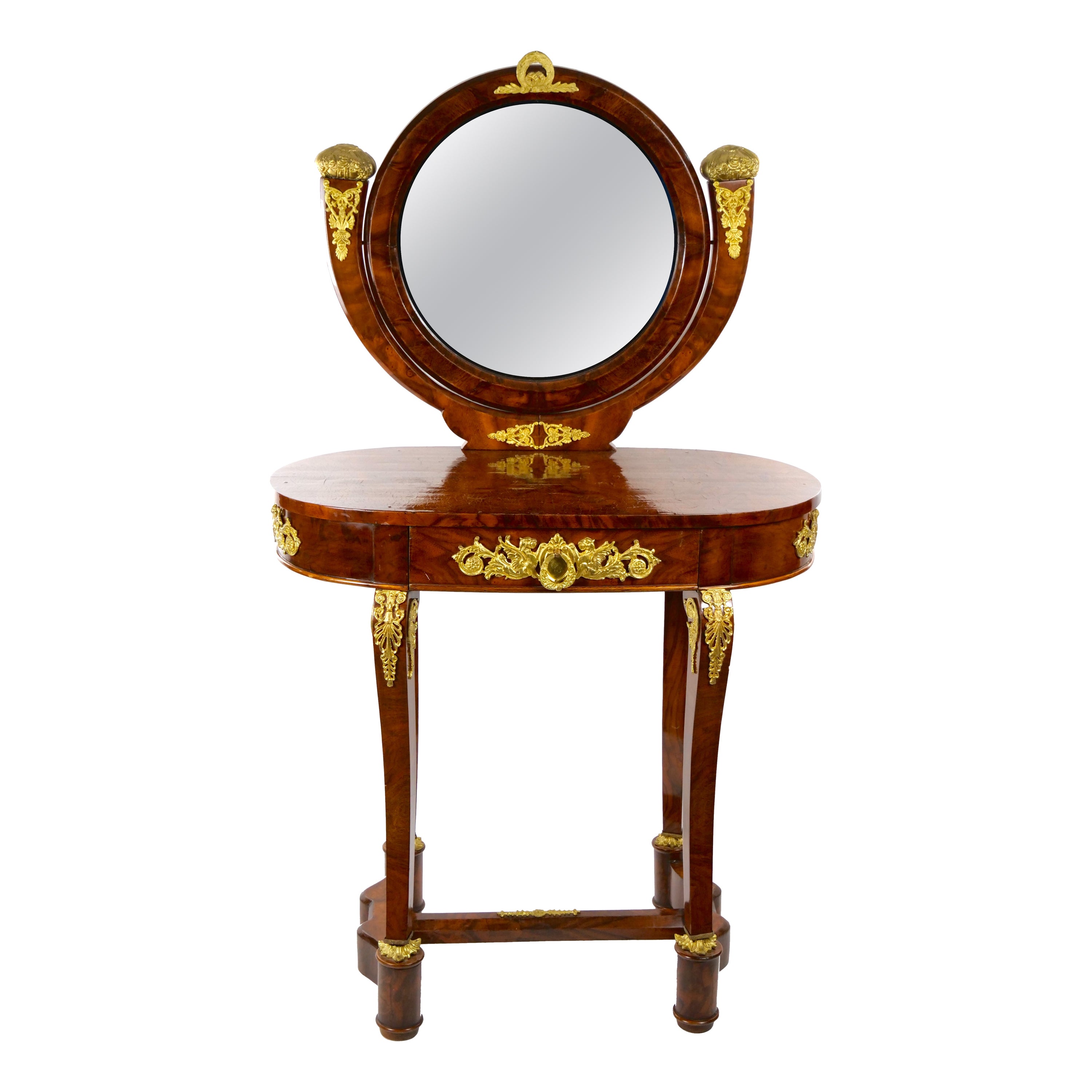 19th Century French Neoclassical Mahogany Vanity / Ormolu Mounts For Sale