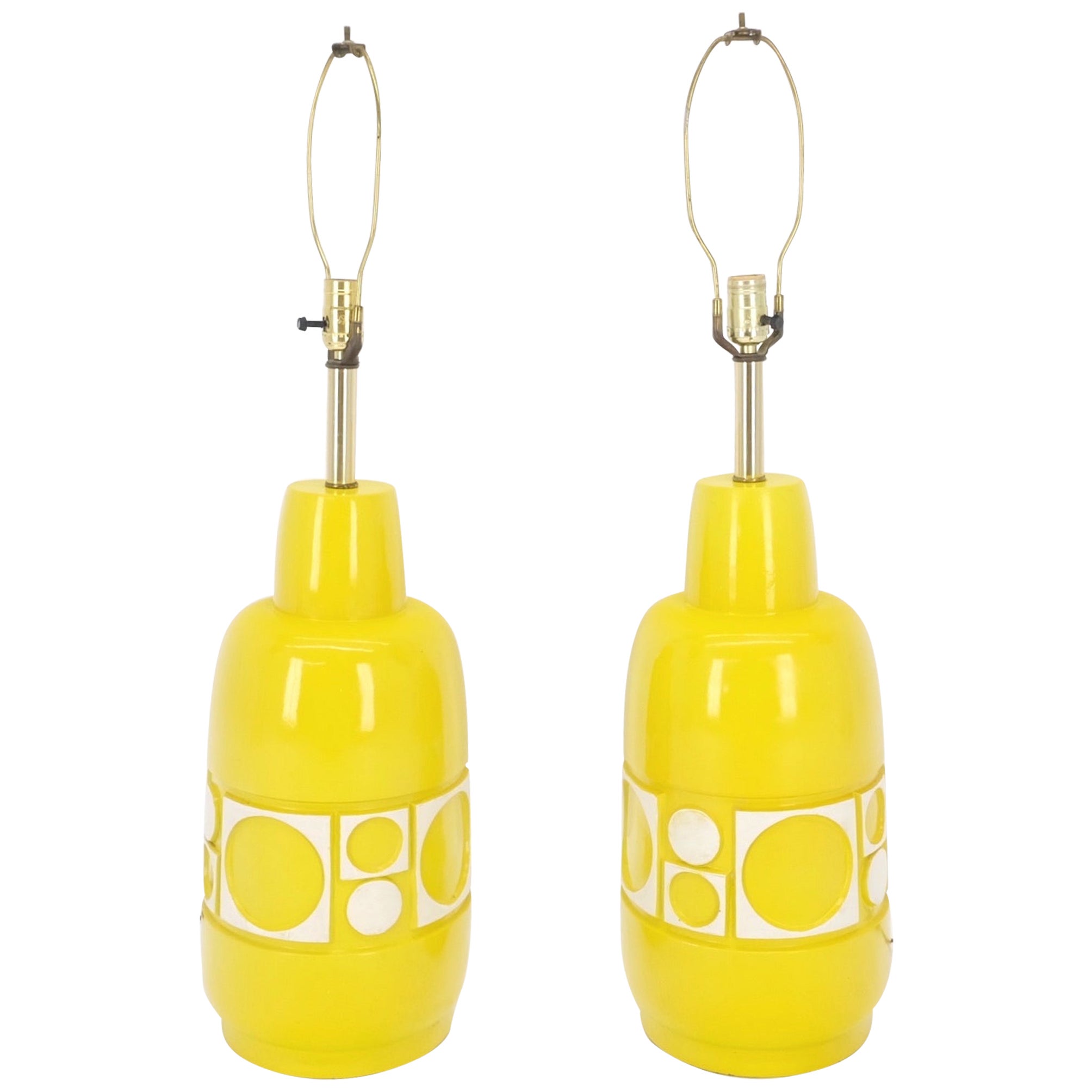 Pair of Lemon Yellow jug Bottle ShapeArt  Porcelain Pottery Ceramic Table Lamps For Sale