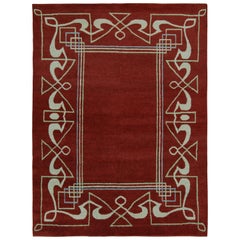 Rug & Kilim’s French Style Art Deco Rug in Red & White Geometric Patterns