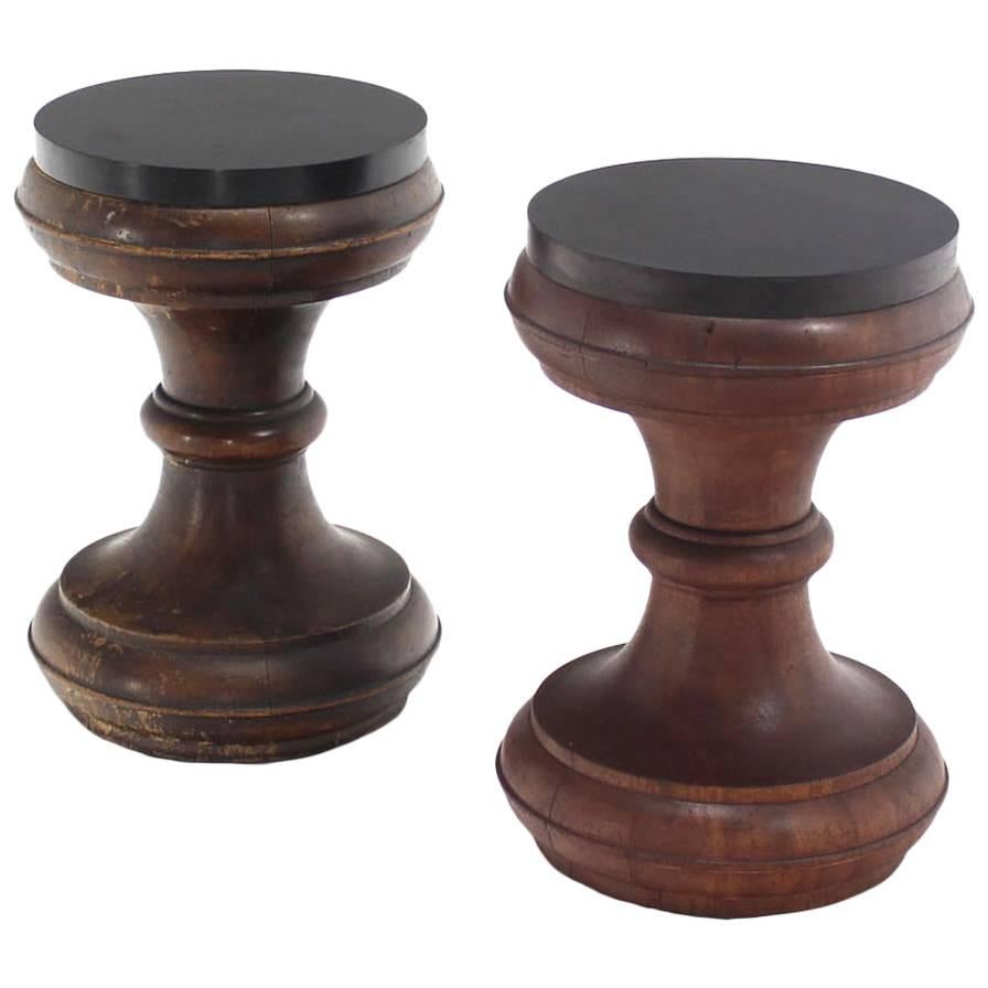 Pair of Earlier Turned Heavy Solid Walnut Stools For Sale