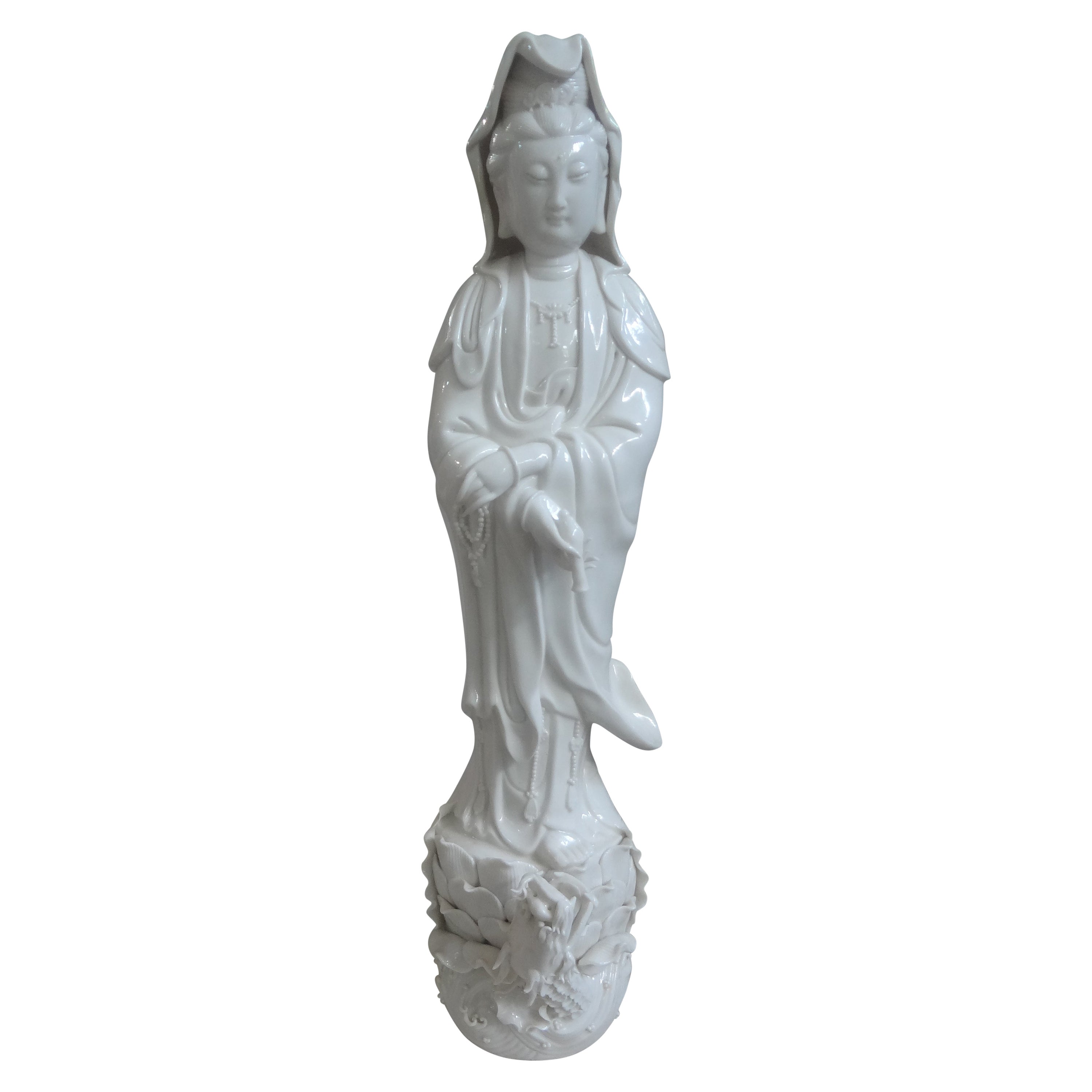  Chinese Blanc De Chine Guan Yin with Dragon For Sale