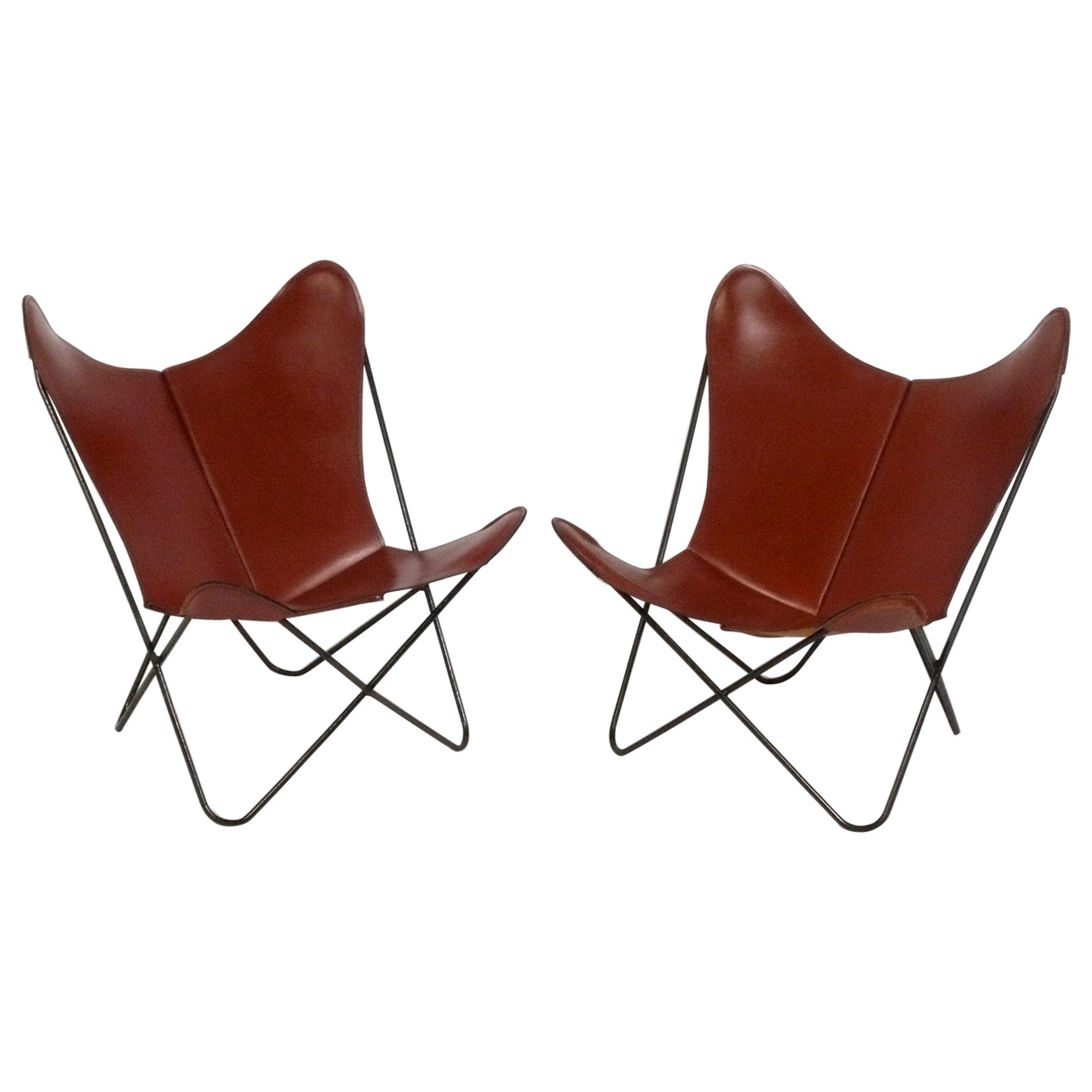 Sculptural Butterfly Lounge Chairs by Jorge Ferrari Hardoy in Cognac Leather