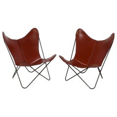 Sculptural Butterfly Lounge Chairs by Jorge Ferrari Hardoy in Cognac Leather