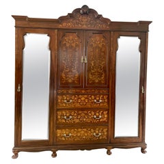 Outstanding Quality Large Antique Figured Walnut Marquetry Inlaid Wardrobe