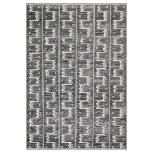 Gray Modern Scandinavian Wool Rug Handmade with Geometric Pattern For ...