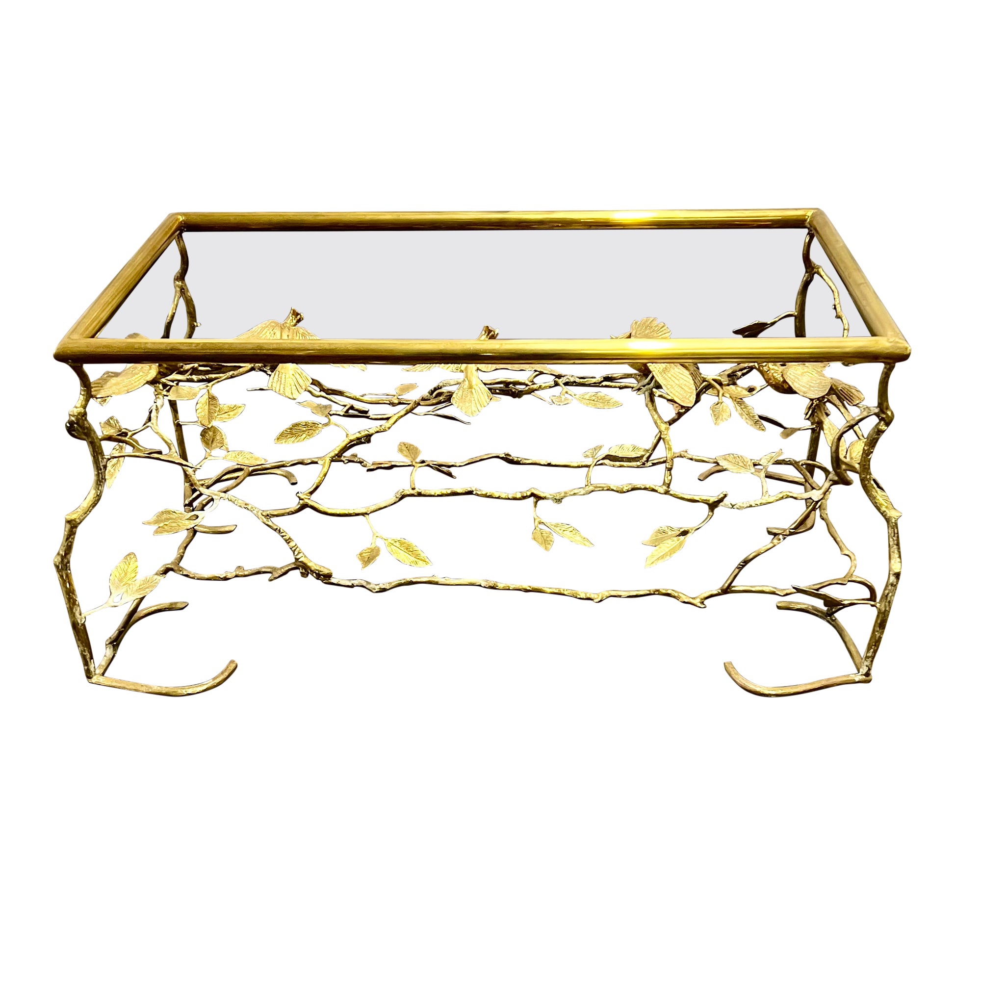 Brass Coffee Table Base with Birds on Branches For Sale