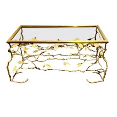 Vintage Brass Coffee Table Base with Birds on Branches