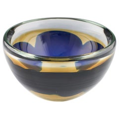 Rare Skrdlovice Yellow and Blue Cased Bowl Designed by Karel Wunsch, 1973