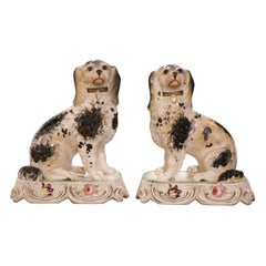 Antique Pair of 19th Century English Ceramic Staffordshire, King Charles Dogs