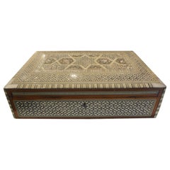 Middle Eastern/Moorish Decorative Box of Inlaid Woods and Mother-of-pearl