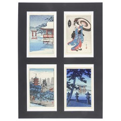 Antique 1950s Miniature Japanese Wood Block Prints