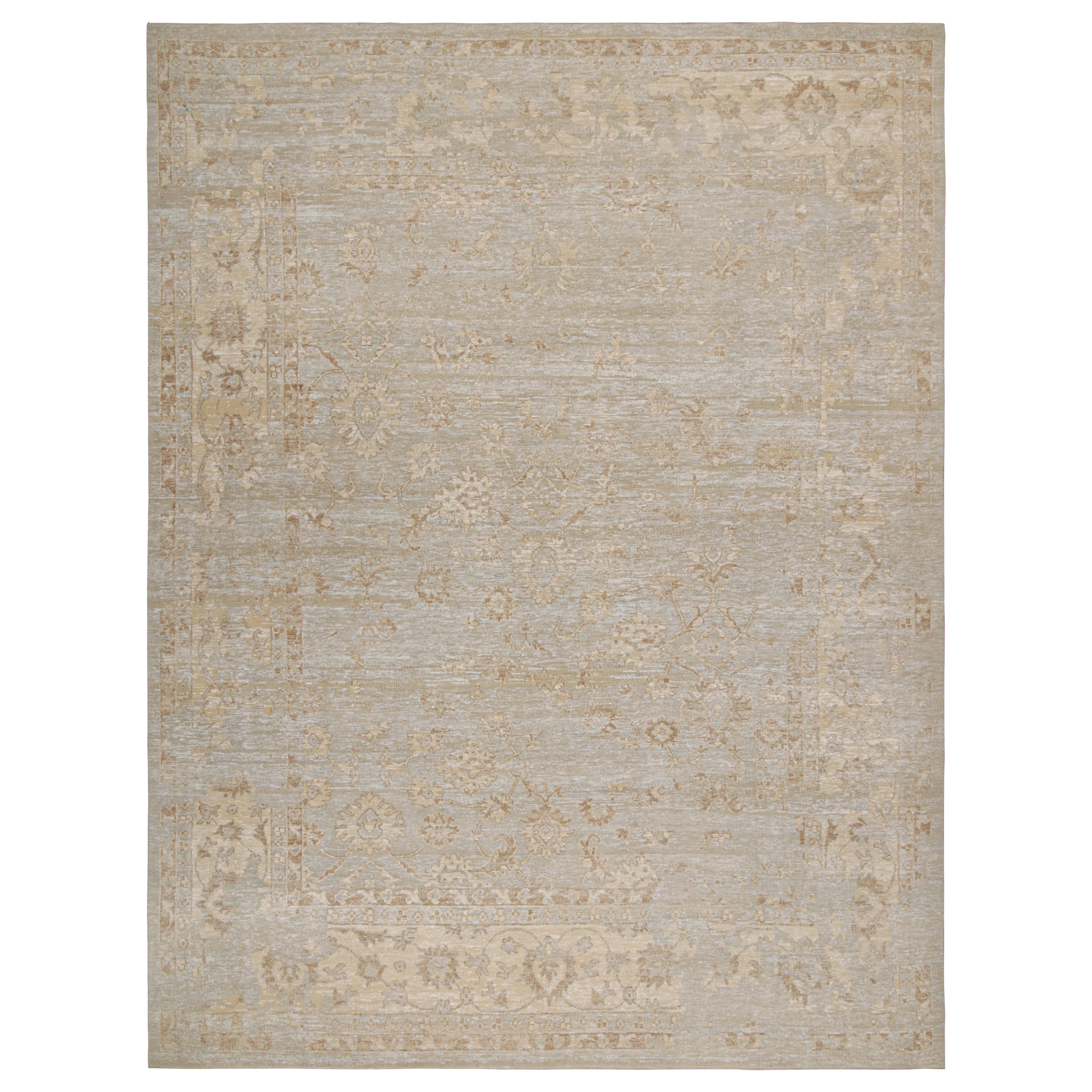 Rug & Kilim’s Oushak Style Rug in Beige-Brown & White Geometric Patterns For Sale