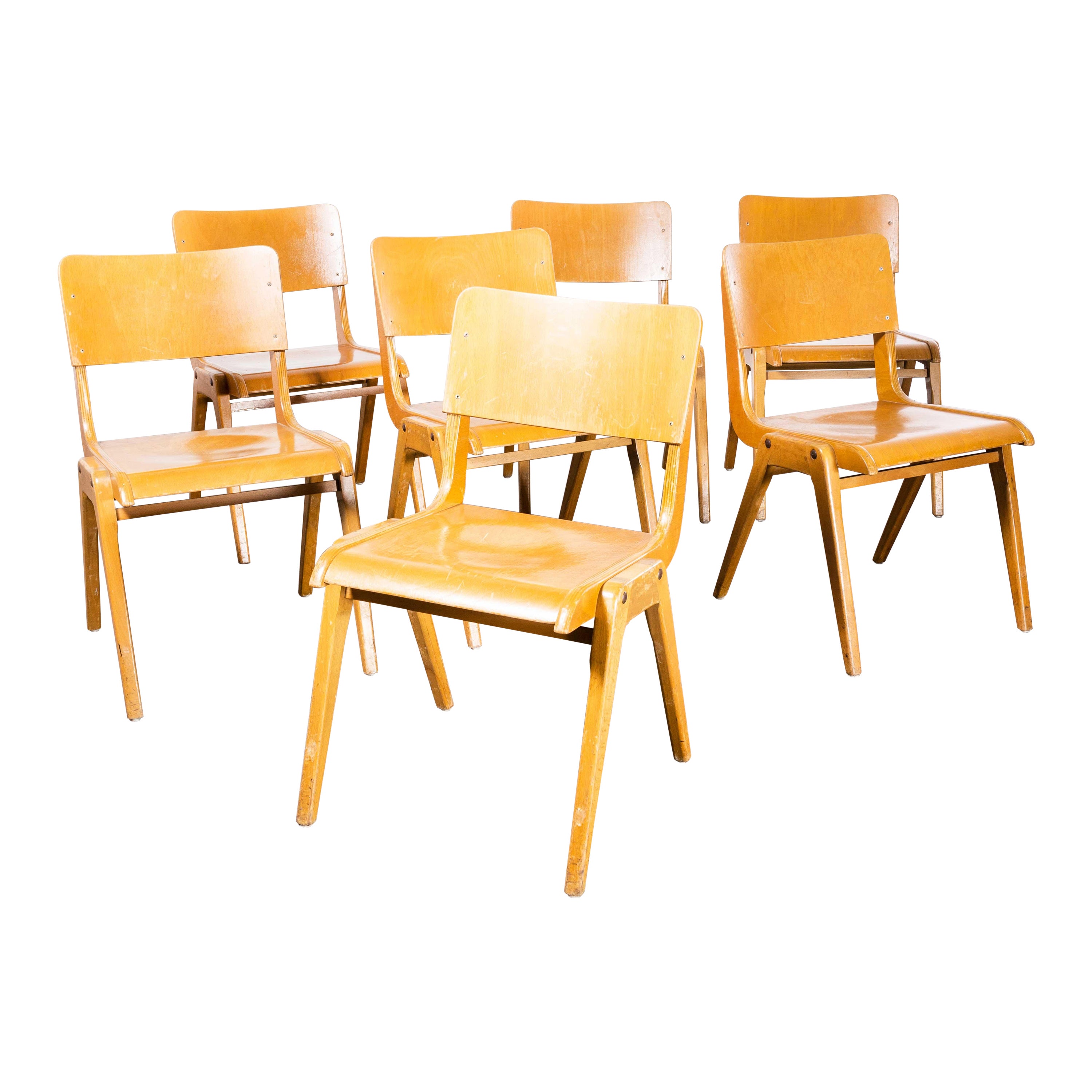 1950s Casala Honey Beech Stacking Dining Chair, Set of Seven For Sale
