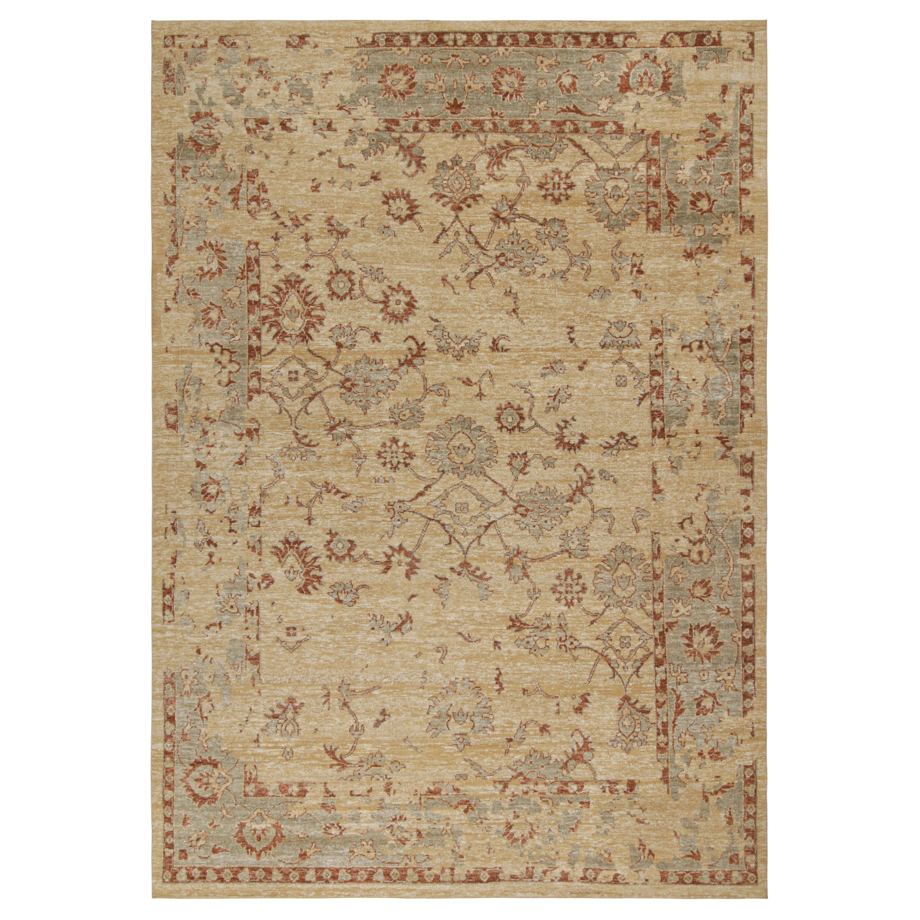 Rug & Kilim’s Oushak Style Rug in Gold, Red & Green Floral Patterns For Sale